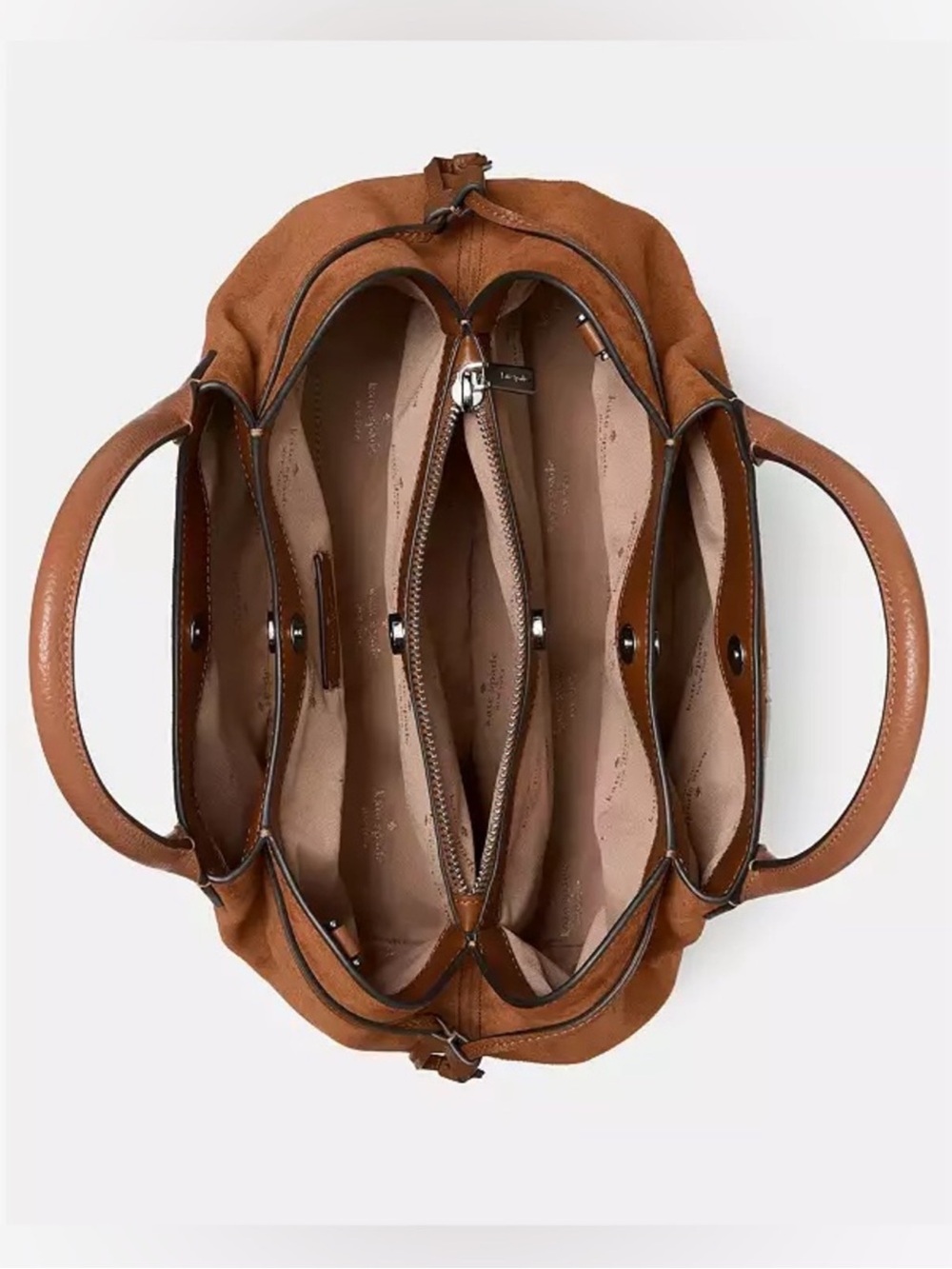 Kate Spade Dumpling Large Suede Satchel Crossbody Bag Warm Gingerbread - Picture 4 of 5